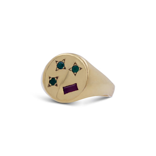 Gold Signet Ring Ruby and Emeralds