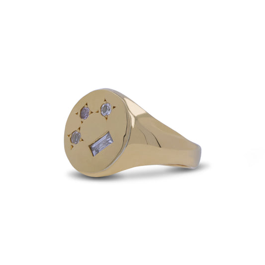 Gold Signet Ring White Sapphires