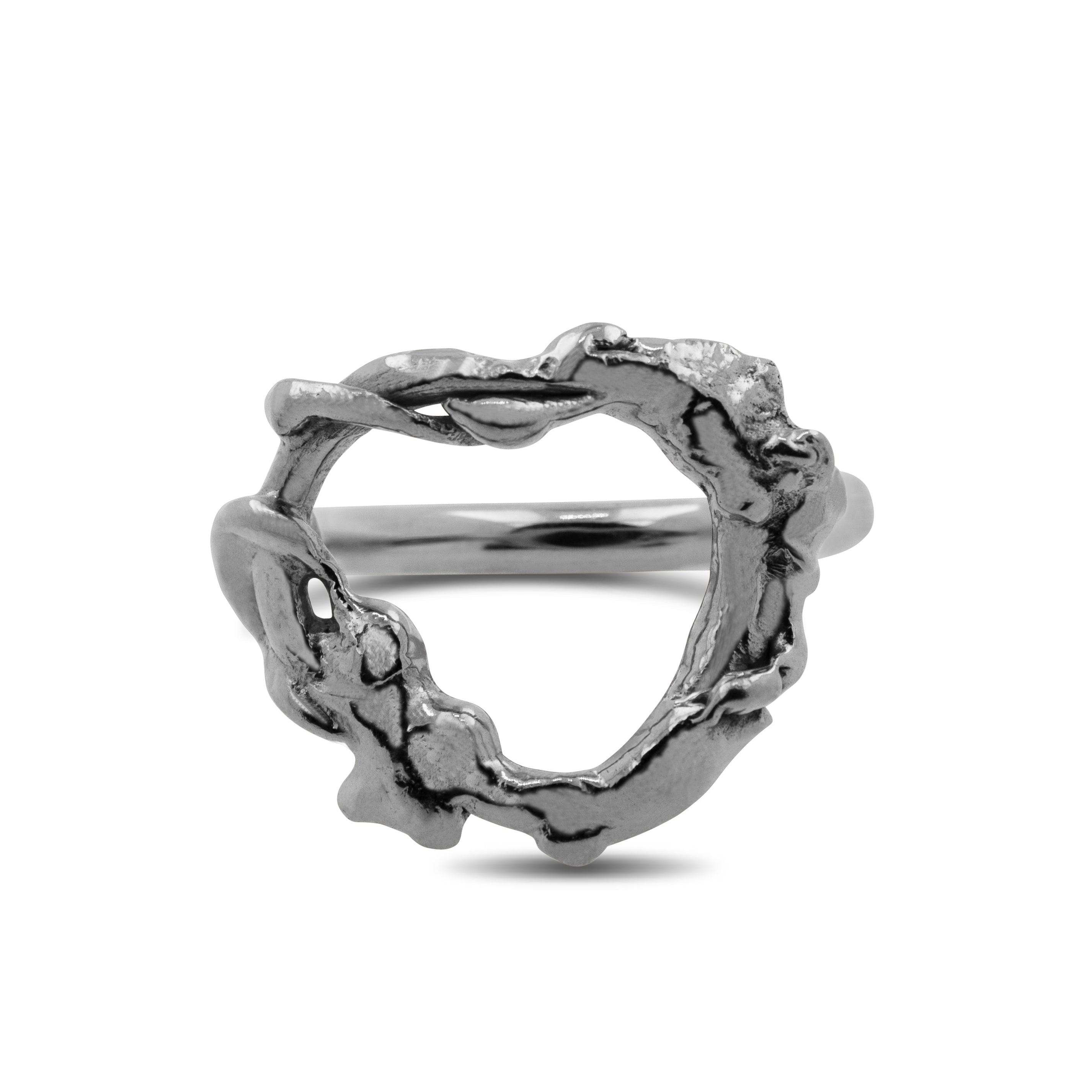 Silver melted heart ring