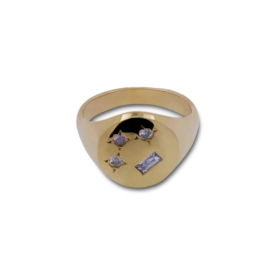 Gold Signet Ring White Sapphires